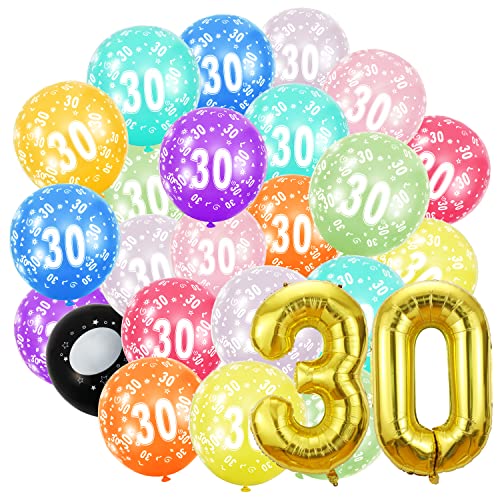 Palloncini Oro Il 30° Compleanno, Palloncini Numerati (30 Anni), Palloncini In Alluminio E 30 Cm * 20 Palloncini Palloncini In Lattice Colorati, Decor