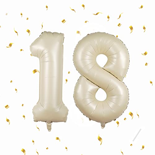 Palloncini Compleanno 18 Anni Beige -101 Cm Palloncino Numero 18 Gonfiabile In Foil -Decorazioni Compleanno Di Un Uomo Donna- Vola Con L'Elio