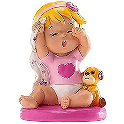 Dekora - Decorazioni Batterismo Bambina Che Sbadiglia - 10 Cm Rosa