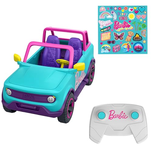 Hot Wheels Barbie Macchina Telecomandata - Suv Rc, Veicolo Jeep Con Set Di Adesivi Incluso, Può Ospitare Due Barbie, Spazio Per Tanti Accessori Nel Ca