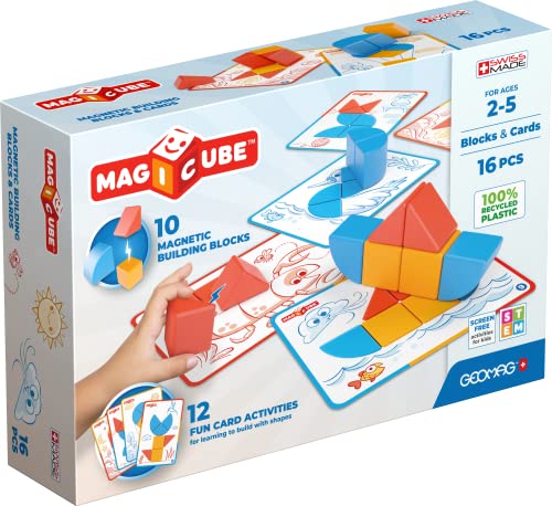 Geomag Magicube Blocks & Cards 16 Pcs - Cubi, Blocchi Magnetici E Carte Da 2 Anni In Su - 100% Plastica Riciclata