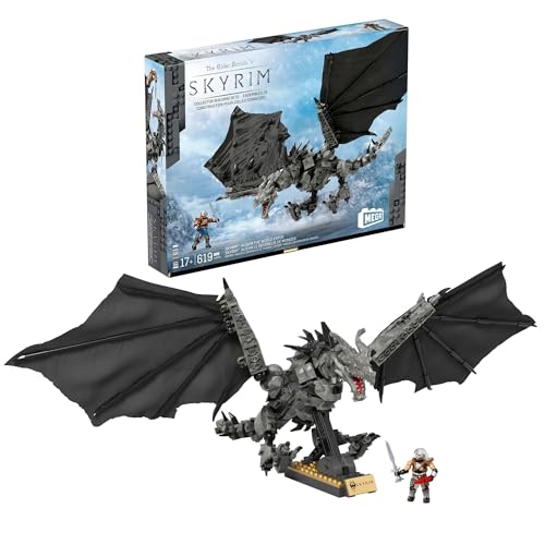 Mega Skyrim - Alduin Il Mangiatore Di Mondi, Set Da Costruire Con 619 Pezzi E 1 Personaggio Sangue Di Drago Snodato Incluso, Per I Fan Del Gioco E Da 