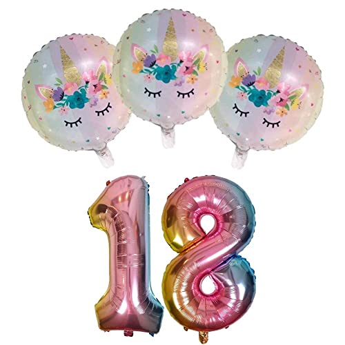 Diwuli Palloncini Unicorno 18 Anni Set - Numero 18 Rosa Arcobaleno Unicorno Festa Compleanno, Palloncini Unicorno Compleanno Bambina, Palloncino Unico