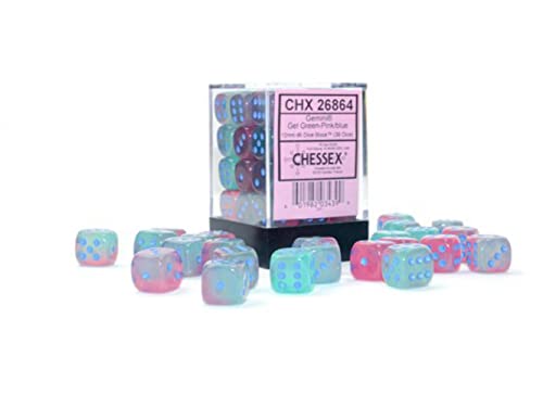 Chessex Set Di Dadi – 12 Mm Gemini: Gel Verde-Rosa/Blu Luminary Dice Block – Dungeons And Dragons D&D Dnd Ttrpg Dice – Include 36 Dadi – D6 (Chx26864)