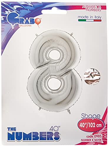 Grabo- Zahl Palloncino In Alluminio, Silver, 40'' (1Mt), 098S-P