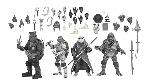 Neca - Mostri Universali/Tartarughe Ninja - Action Figure In Scala 7 Pollici - Confezione Da 4 Tartarughe In Bianco E Nero