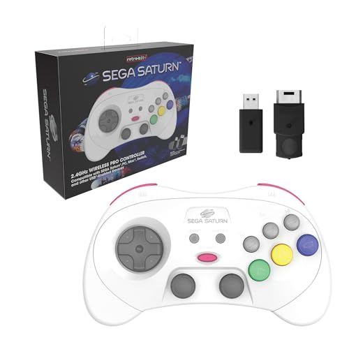 Retro-Bit Sega Saturn Pro Wireless Controller Nintendo Switch 2.4 Ghz - Saturno E Ricevitore Usb Incluso, Edizione Bianca