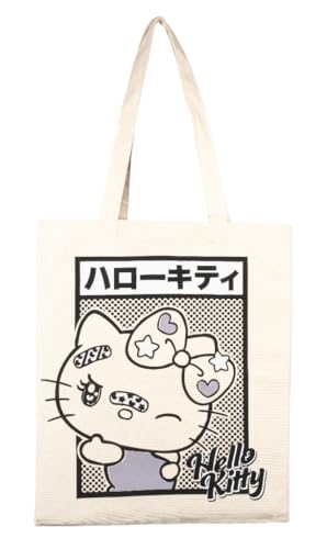 Konix Hello Kitty Bolsa Tote Bag De Asas Largas - 38 X 42 Cm - 100% Poliéster - Diseño Guiño - Blanco
