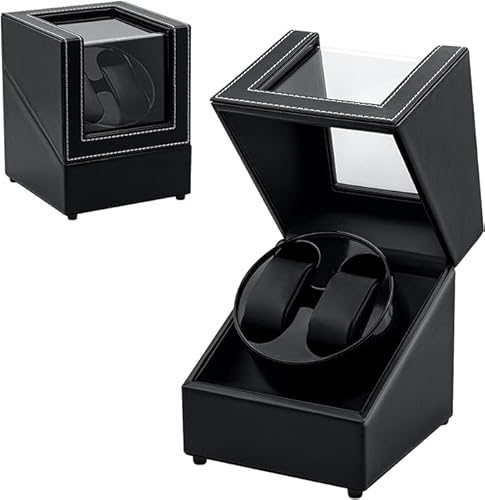 Tolesum Carica Orologi Automatici 2 Posti,Scatola Del Tempo Per Orologi,Usb-Dc Per Automatic Watch Winder Pu Scatola Per Orologi Doppi Rotanti,Rotazio