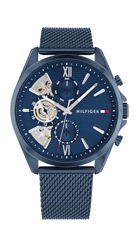 Tommy Hilfiger Orologio Analogico Multifunzione Al Quarzo Da Uomo Con Cinturino In Maglia Metallica In Acciaio Inossidabile Blu - 1710648