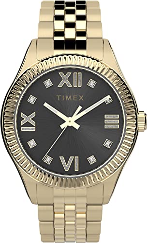 Timex Women'S Waterbury Legacy 34Mm Watch Black Dial Gold-Tone Stainless Steel Case & Bracelet With Crystals
