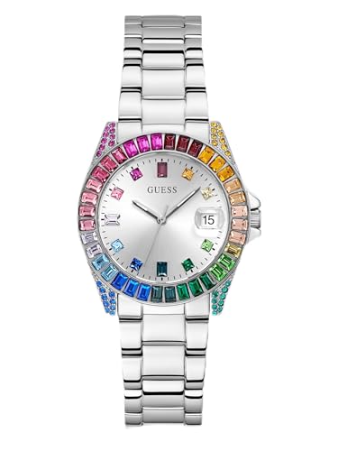 Guess P Slv Cs W/Baguette Crys/Sun Slv Date Dl/P Slv Brct, Argento, Argento, Misura Unica