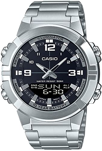 Casio Orologio Analogico Digitale Da Uomo, In Acciaio Inox, Amw-870D-1A Amw870D-1, Nero, Moderno, Nero , Mens Watch, Moderno