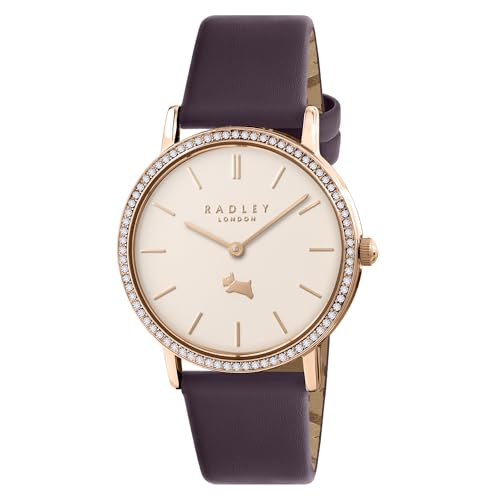 Radley Orologio Analogico Al Quarzo Da Donna Con Cinturino In Pelle Viola Imperiale Placcato Oro Rosa, Porpora, Moderno
