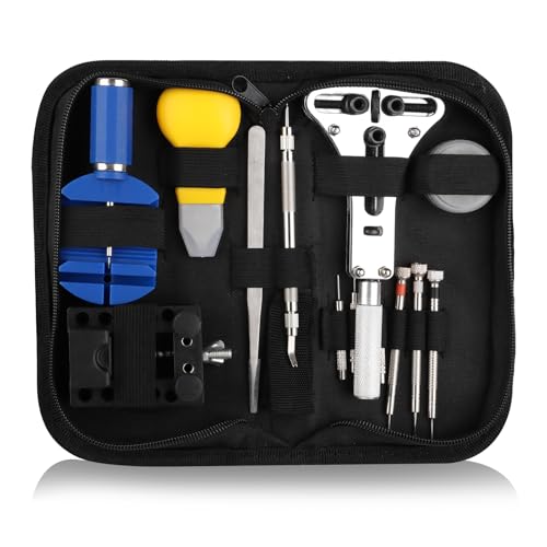 Mxtimwan Tool Kit Orologiaio,Kit Riparazione Orologiaio,Kit Cambio Batteria Orologio,Aprire Custodia Orologio E Riparazione Cinturino Orologio,Set Di