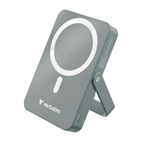 Verbatim Charge 'N' Go Magsafe Power Bank 10.000 Mah, Grigio 15 W, Magnetico, Pd 22 W, Funzione Di Ricarica Rapida, Indicatore Led E Supporto Pieghevo