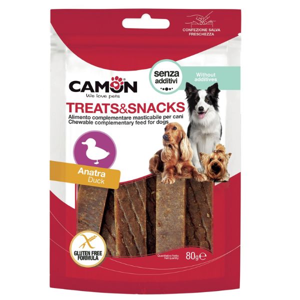 Camon treats e snacks per cani - anatra jerky - 80 gr - spedizione gratis 1° ordine + scegli lo sconto bzr5 / bzr20