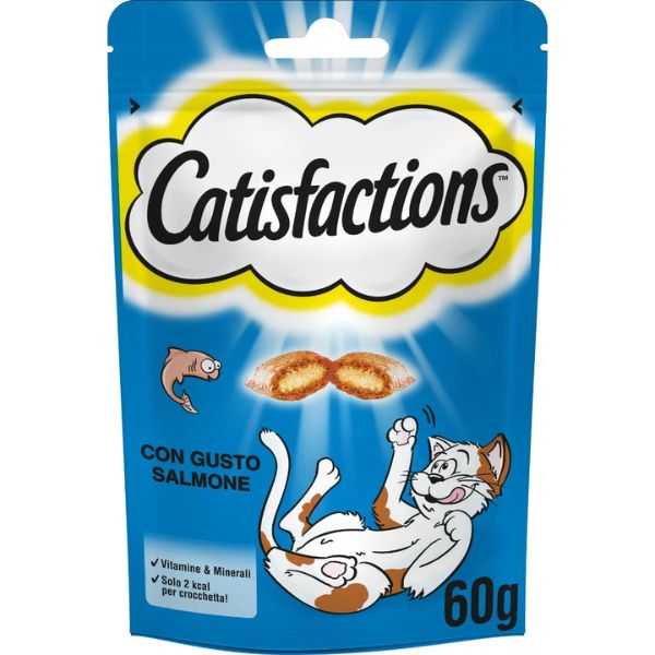 Catisfactions snack per gatti 60 gr - salmone - spedizione gratis 1° ordine + scegli lo sconto bzr5 / bzr20