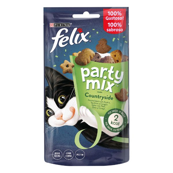 Purina felix party mix countryside - anatra, tacchino e coniglio - 60 gr - spedizione gratis 1° ordine + scegli lo sconto bzr5 / bzr20