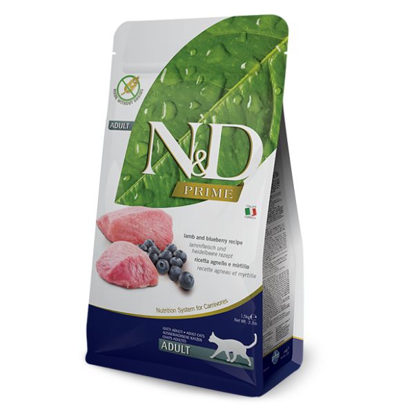 Farmina n&d prime feline grain free adult agnello e mirtillo - 1,5 kg - croccantini per gatti - spedizione gratis 1° ordine + scegli lo sconto bzr5 /