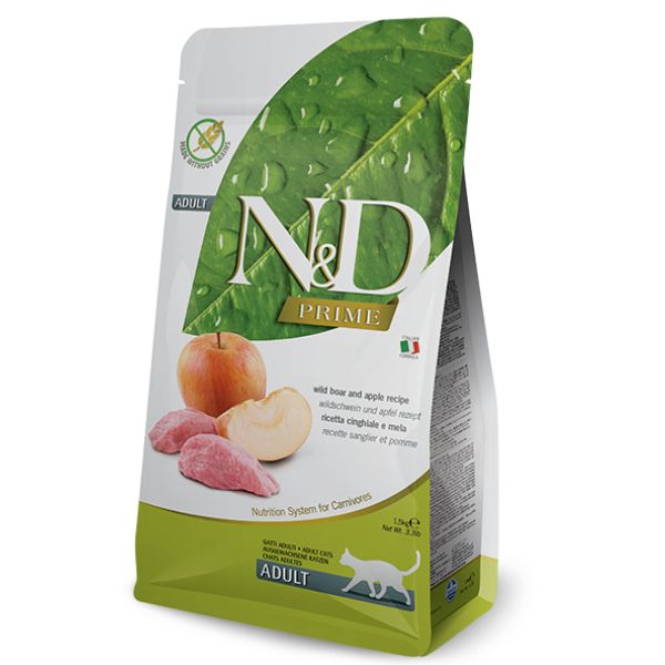 Farmina n&d prime feline grain free adult cinghiale e mela - 1,5 kg - croccantini per gatti - spedizione gratis 1° ordine + scegli lo sconto bzr5 / bz