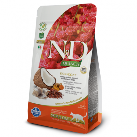 Farmina n&d quinoa feline skin&coat aringa e cocco - 300 gr - croccantini per gatti - spedizione gratis 1° ordine + scegli lo sconto bzr5 / bzr20