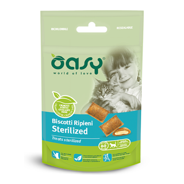 Oasy cat biscotti ripieni 60 gr - sterilized - spedizione gratis 1° ordine + scegli lo sconto bzr5 / bzr20