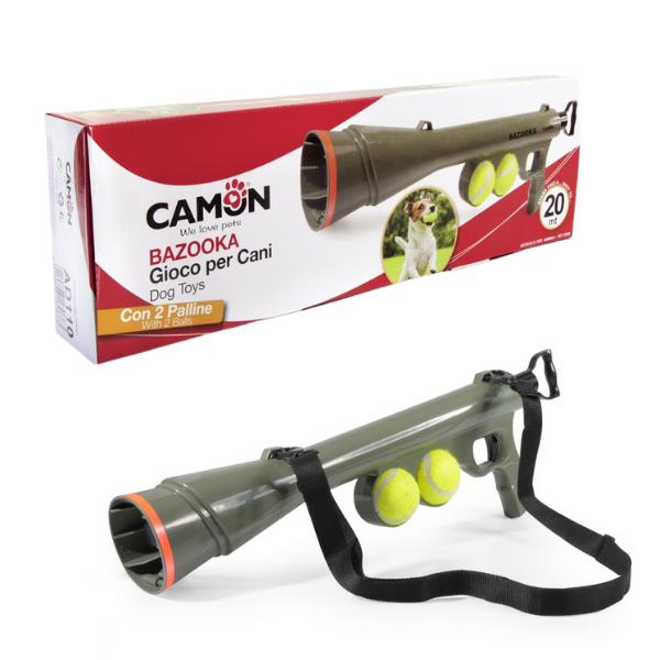 Bazooka lancia palline camon - 1 bazooka + 2 palline da tennis - giochi per cani - spedizione gratis 1° ordine + scegli lo sconto bzr5 / bzr20