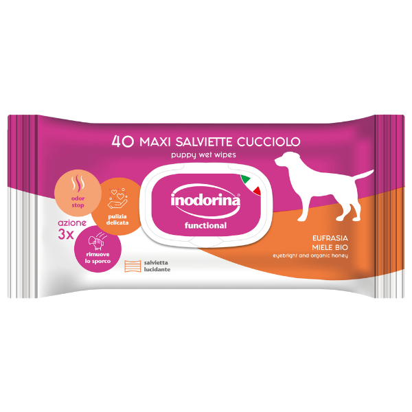Inodorina funzionale salviette detergenti - 40 pz - cuccioli - spedizione gratis 1° ordine + scegli lo sconto bzr5 / bzr20