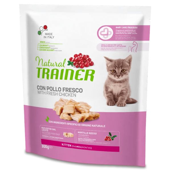 Natural trainer kitten con pollo fresco - 300 gr - croccantini per gatti - spedizione gratis 1° ordine + scegli lo sconto bzr5 / bzr20