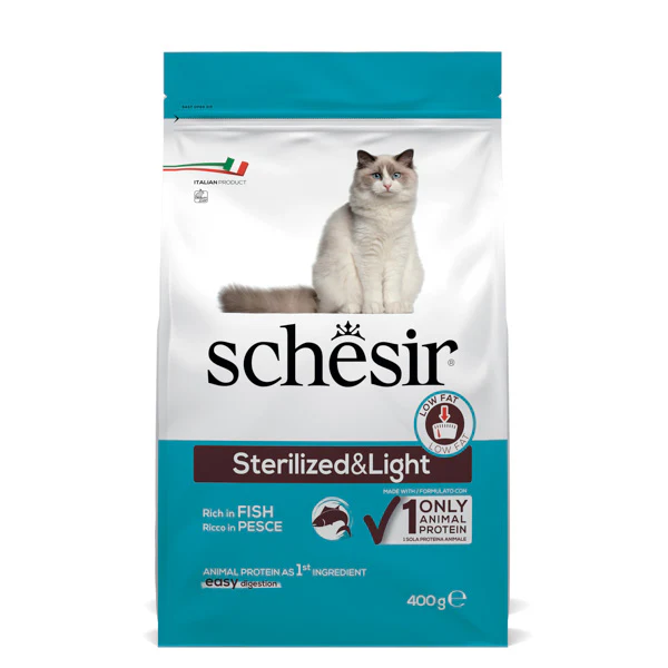 Schesir cat dry sterilised & light pesce - 400 gr - cibo monoproteico gatto - spedizione gratis 1° ordine + scegli lo sconto bzr5 / bzr20