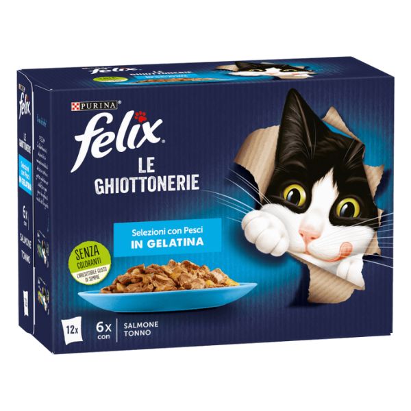 Purina felix le ghiottonerie selezioni deliziose in gelatina multipack - 12 bustine: 6x salmone - 6x tonno - spedizione gratis 1° ordine + scegli lo s