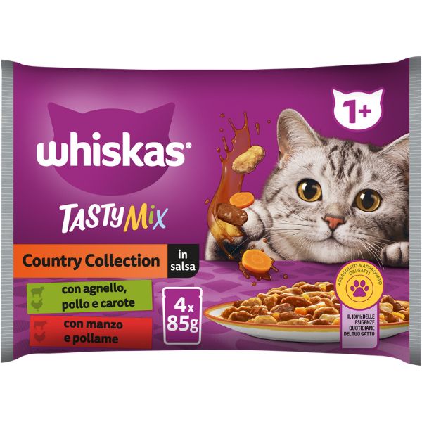 Whiskas tasty mix multipack 4 pezzi da 85 gr - country collection - spedizione gratis 1° ordine + scegli lo sconto bzr5 / bzr20