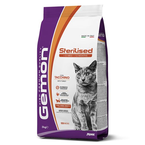 Monge gemon cat sterilised con tacchino - 2 kg - spedizione gratis 1° ordine + scegli lo sconto bzr5 / bzr20