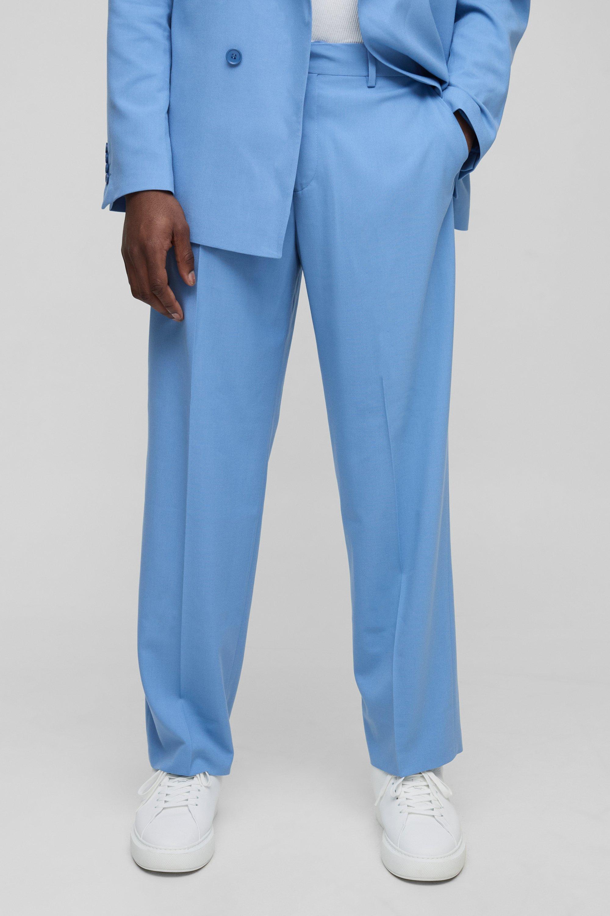 Relaxed Fit Fixed Waistband Suit Trouser, Azzurro