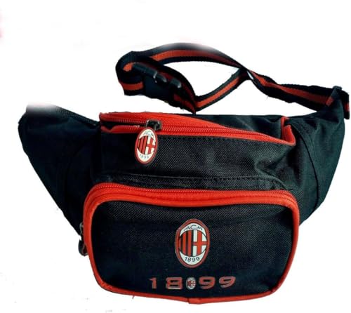 A.C. Milan Milan Marsupio In Cordura 2 Tasche 2 Zip Con Cursori Logo Originale Ufficiale