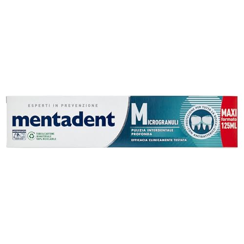 Mentadent Microgranuli Dentifricio, Con Zinco Antibatterico, Con Soffici Microgranuli Per Pulizia Interdentale Profonda E Azione Antiplacca Duratura,
