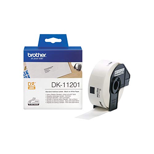 Brother Dk-11201 Rotolo Di Etichette Carta Bianca, Nero Su Bianco, Dimensioni 29 X 90 Mm, 400 Etichette/Rotolo