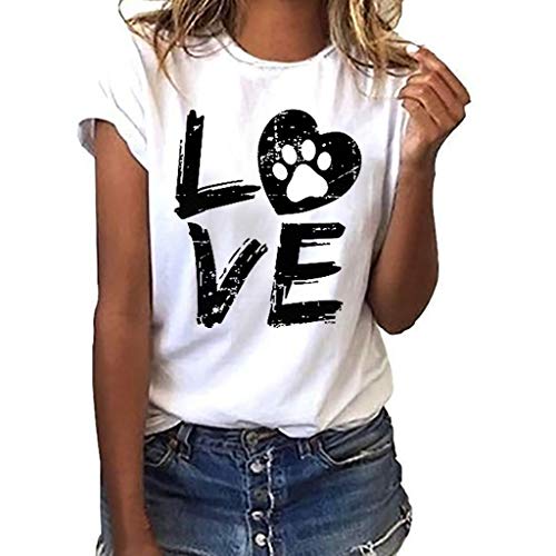 Wodceeke Maglietta Da Donna A Maniche Corte Con Scritta "Love" E Grafica, Bianco, S