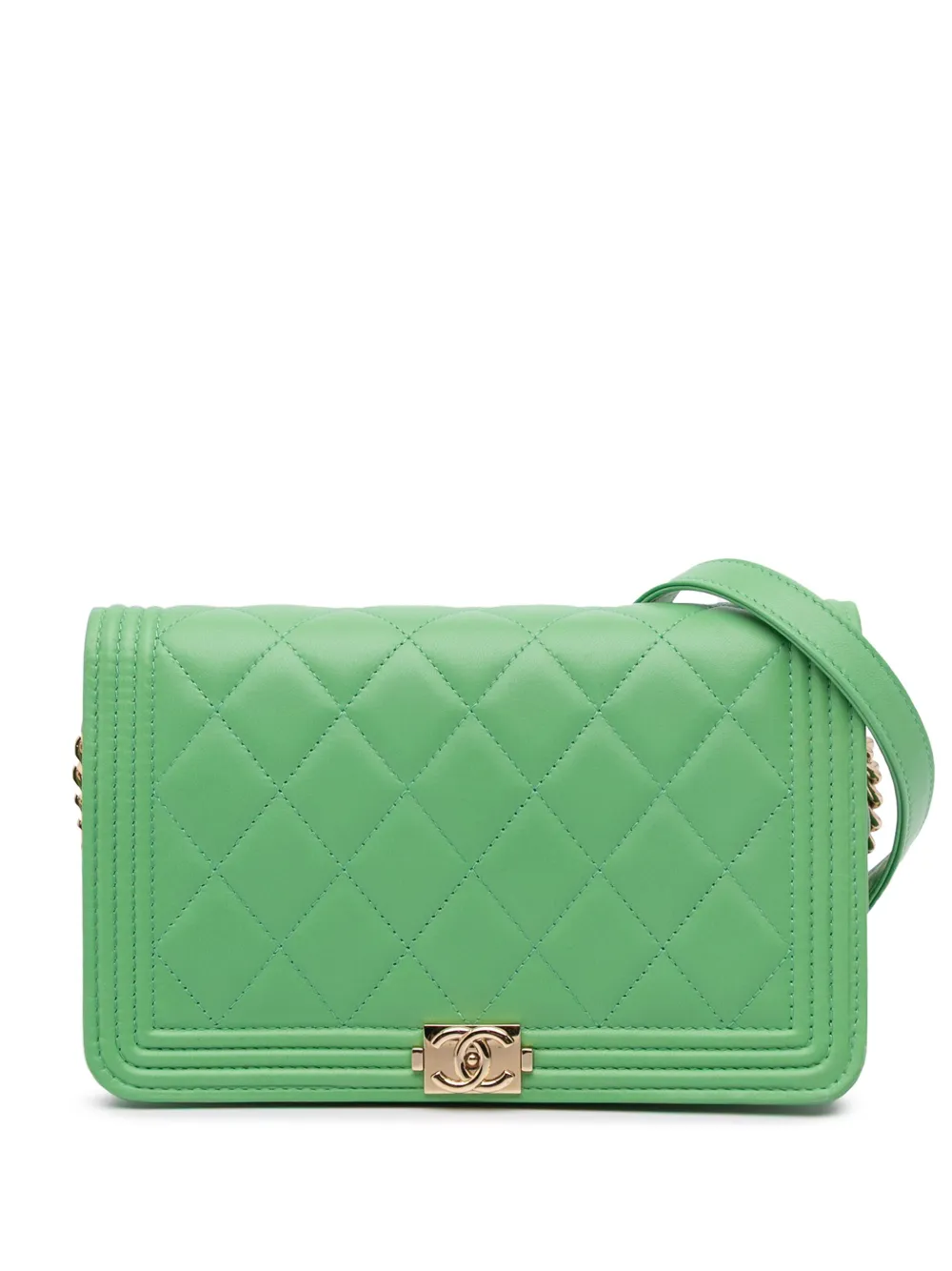 CHANEL Pre-Owned 2019 Lambskin Boy Wallet On Chain crossbody bag - Verde