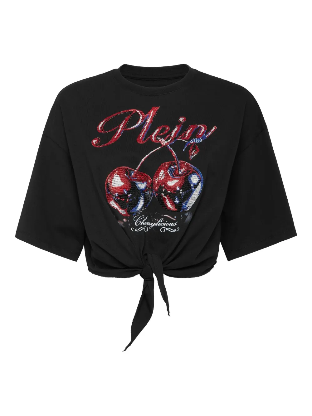 Philipp Plein Bow Cherry-print cropped T-Shirt - Nero