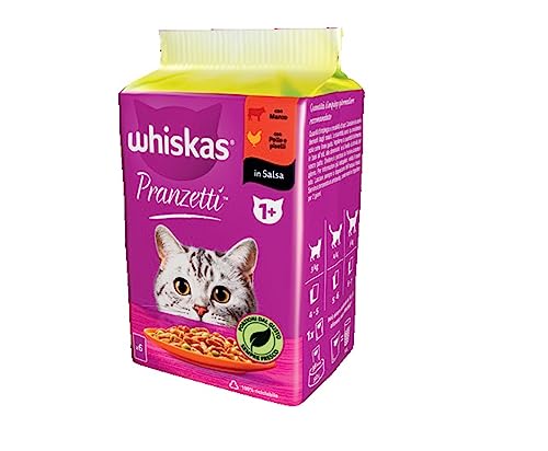 Whiskas Pranzetti Carni E Verdure 1+ Adulto, Cibo Umido Per Gatto, Confezione Da 6 Bustine X 50G