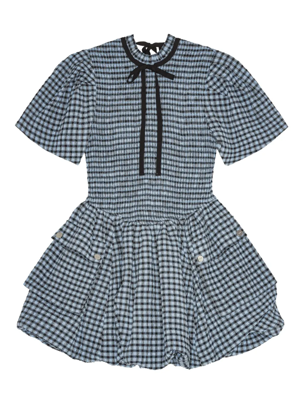GANNI checked seersucker mini dress - Blu