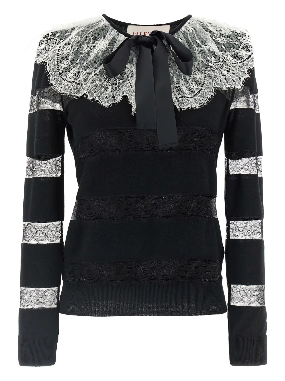 Valentino Garavani lace-trimmed striped sweater - Nero