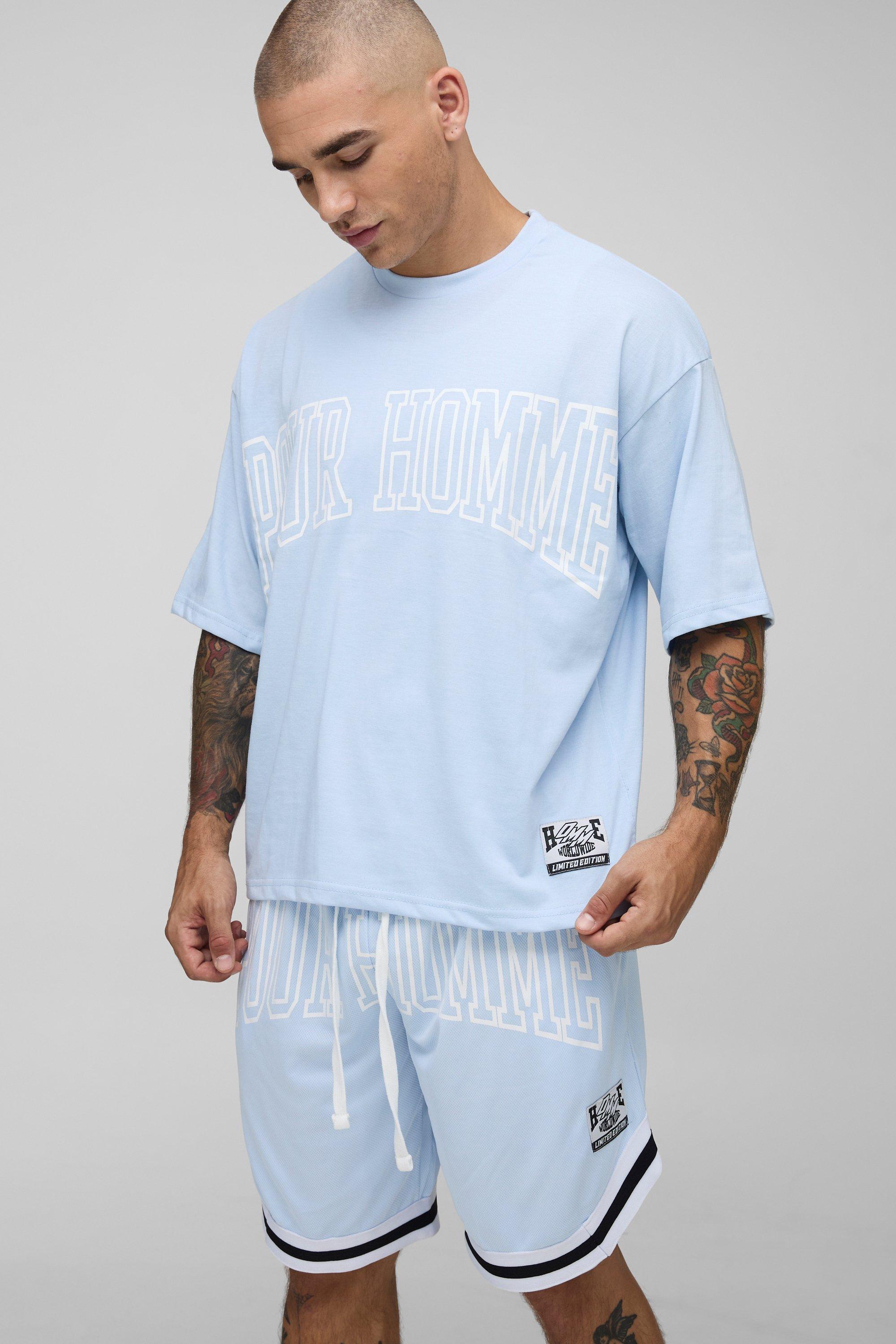 Set pantaloncini da basket squadrati oversize Homme, Azzurro