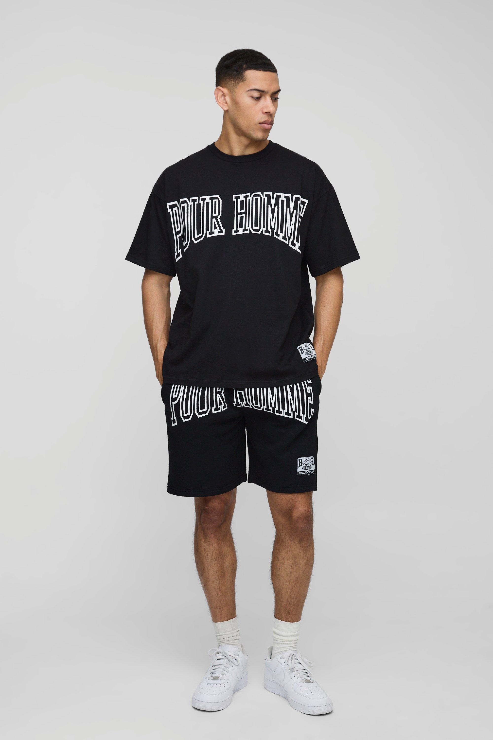 Set T-shirt oversize Homme & pantaloncini, Nero