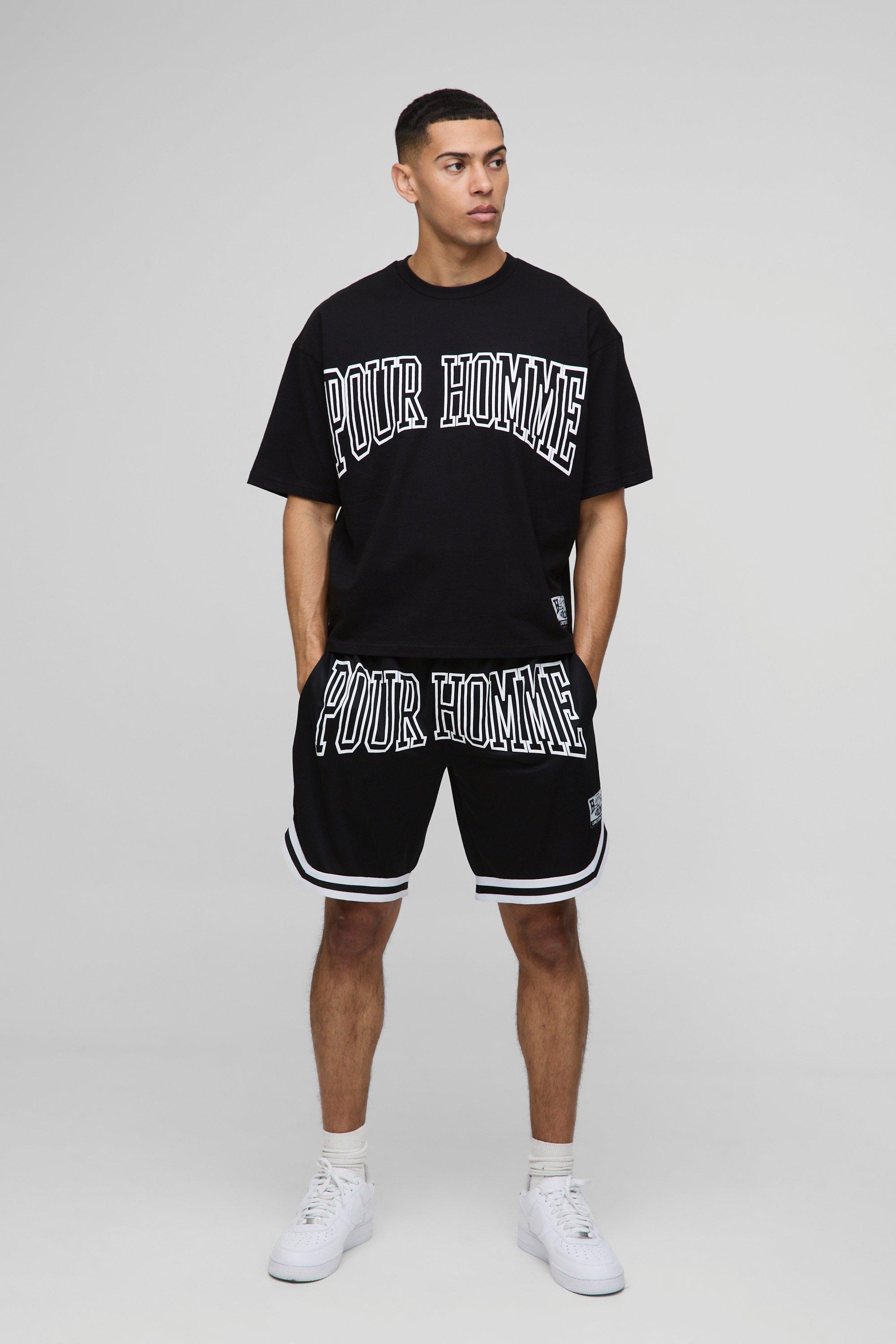 Set pantaloncini da basket squadrati oversize Homme, Nero
