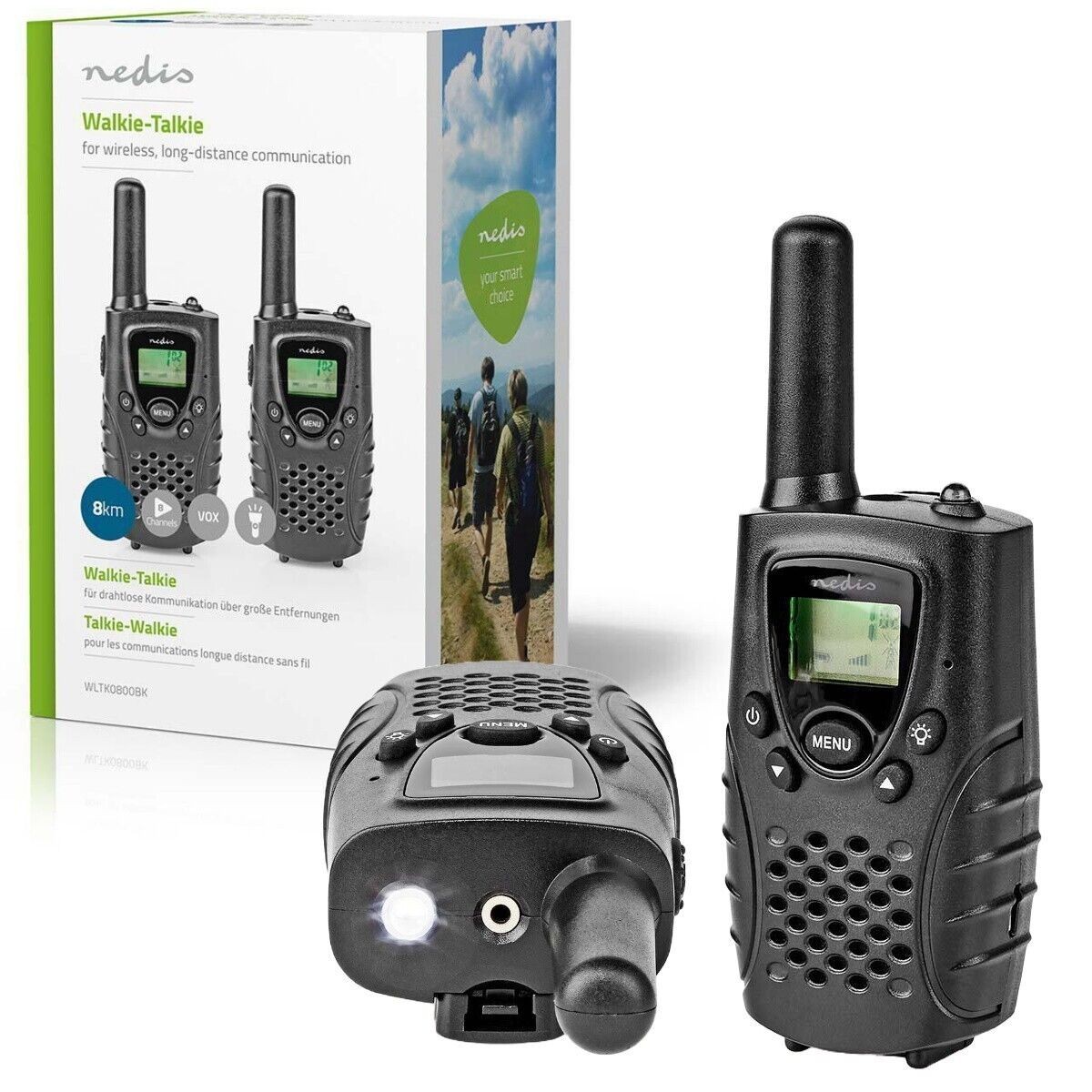 SET WALKIE TALKIE COPPIA RICETRASMITTENTE 8 KM 8 CANALI 38 LPD RICARICABILE USB