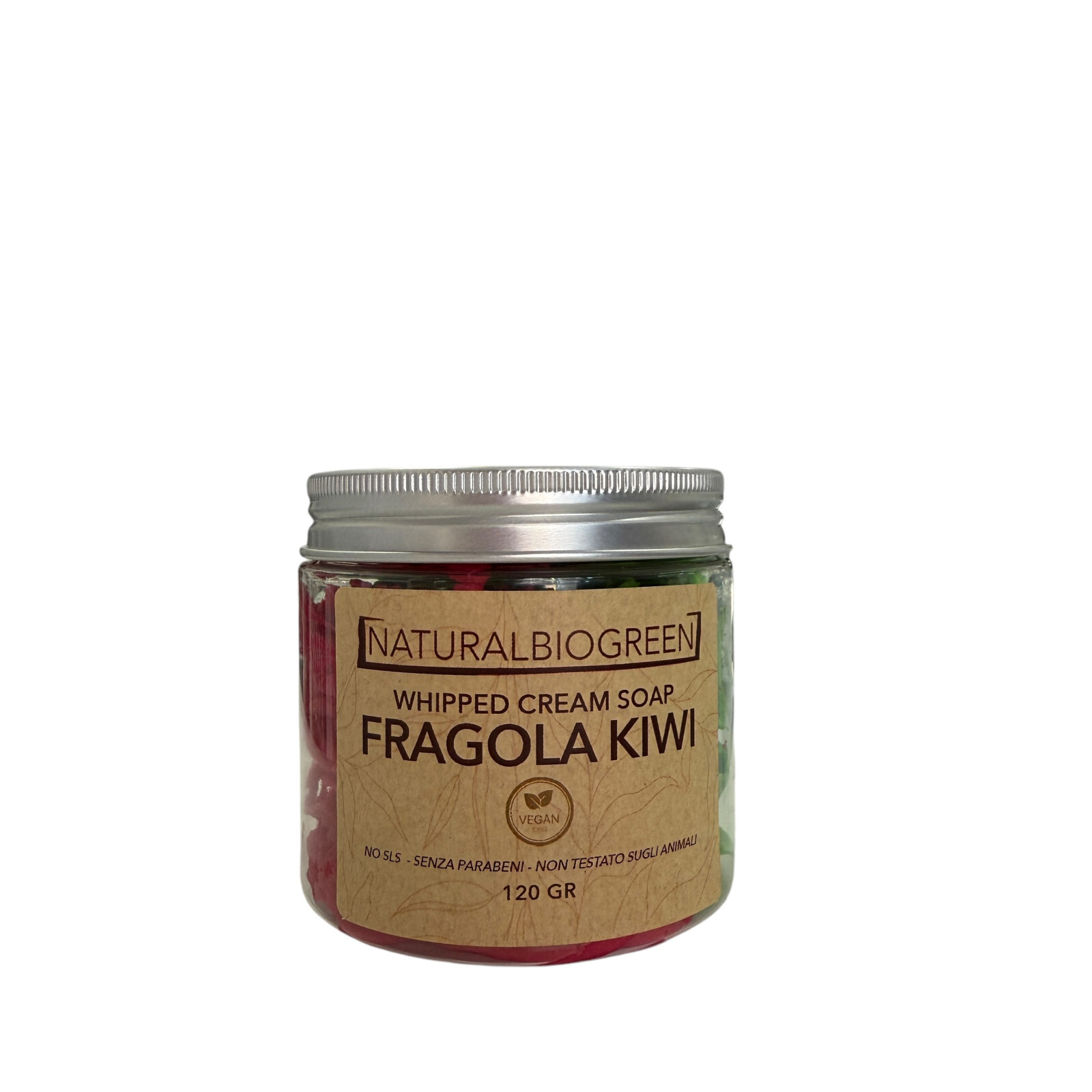 Naturalbiogreen Whipped Cream Soap Sapone in Crema FRAGOLA e KIWI Vegan 120 gr