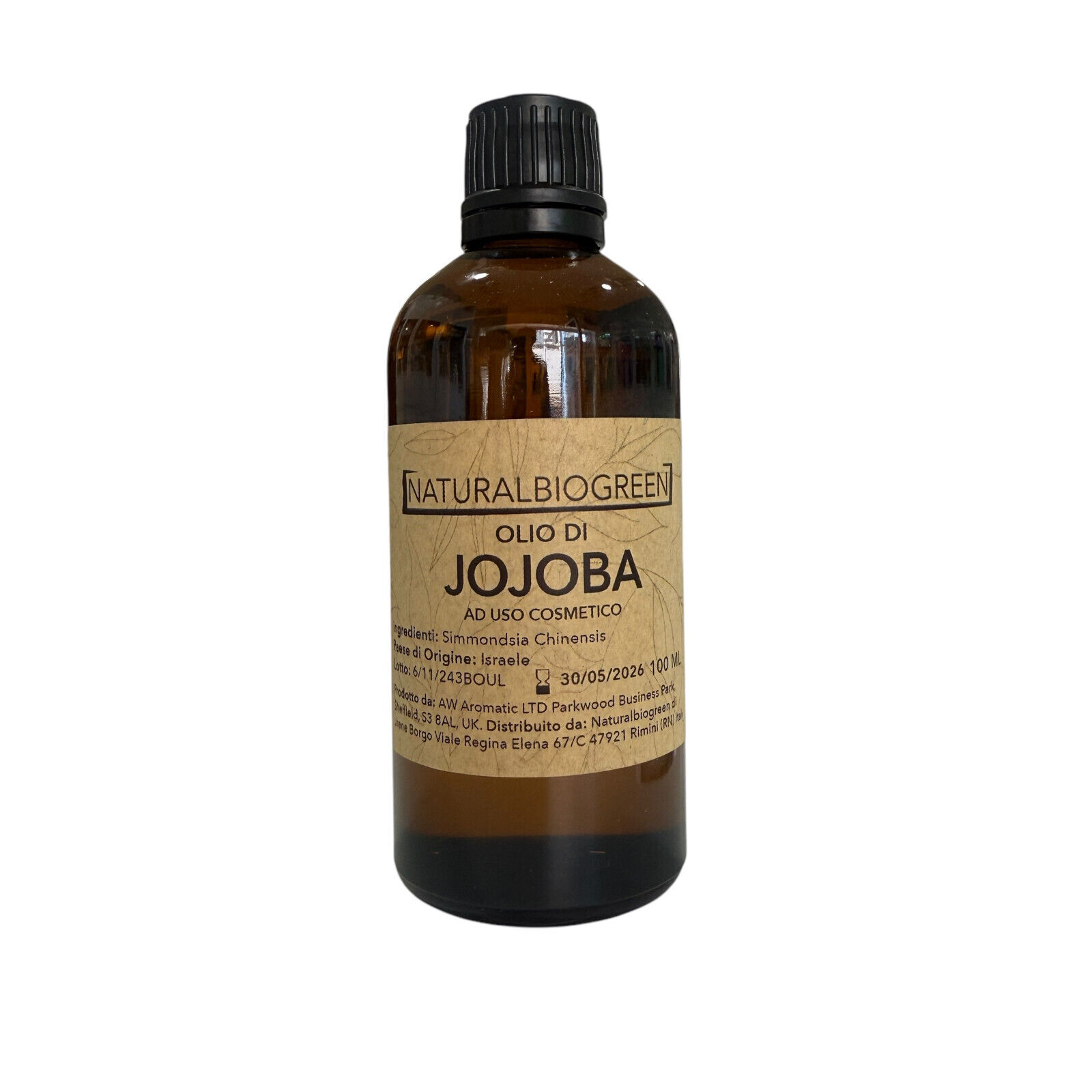 Naturalbiogreen Olio Base di Jojoba in bottiglia di vetro 100 ml